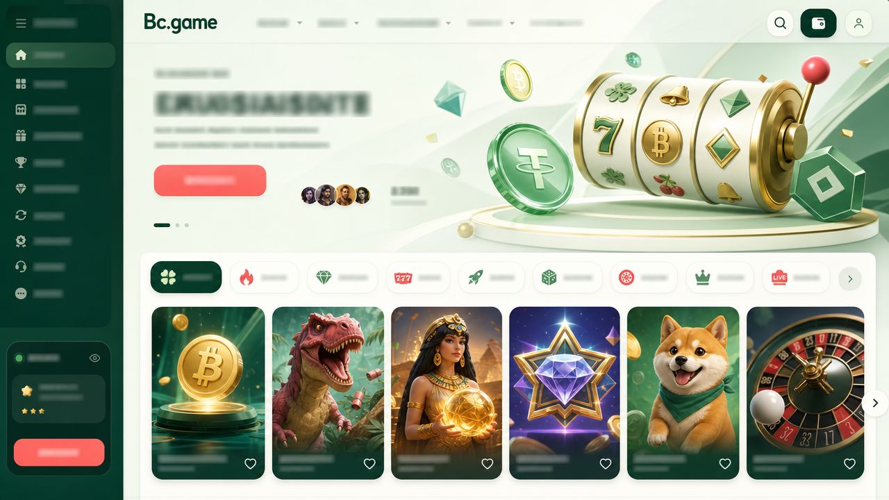 Startseite von Bc.game mit Spielkategorien und Casino-Kacheln