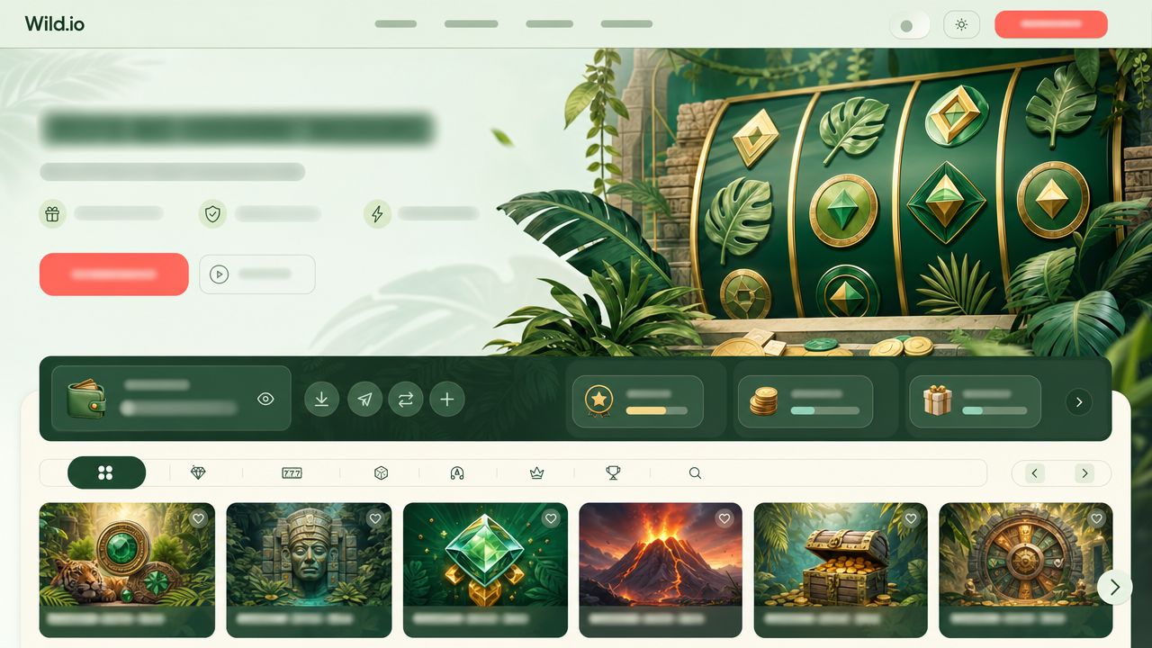 Startseite von Wild.io mit Spielkategorien und Wallet-Bereich
